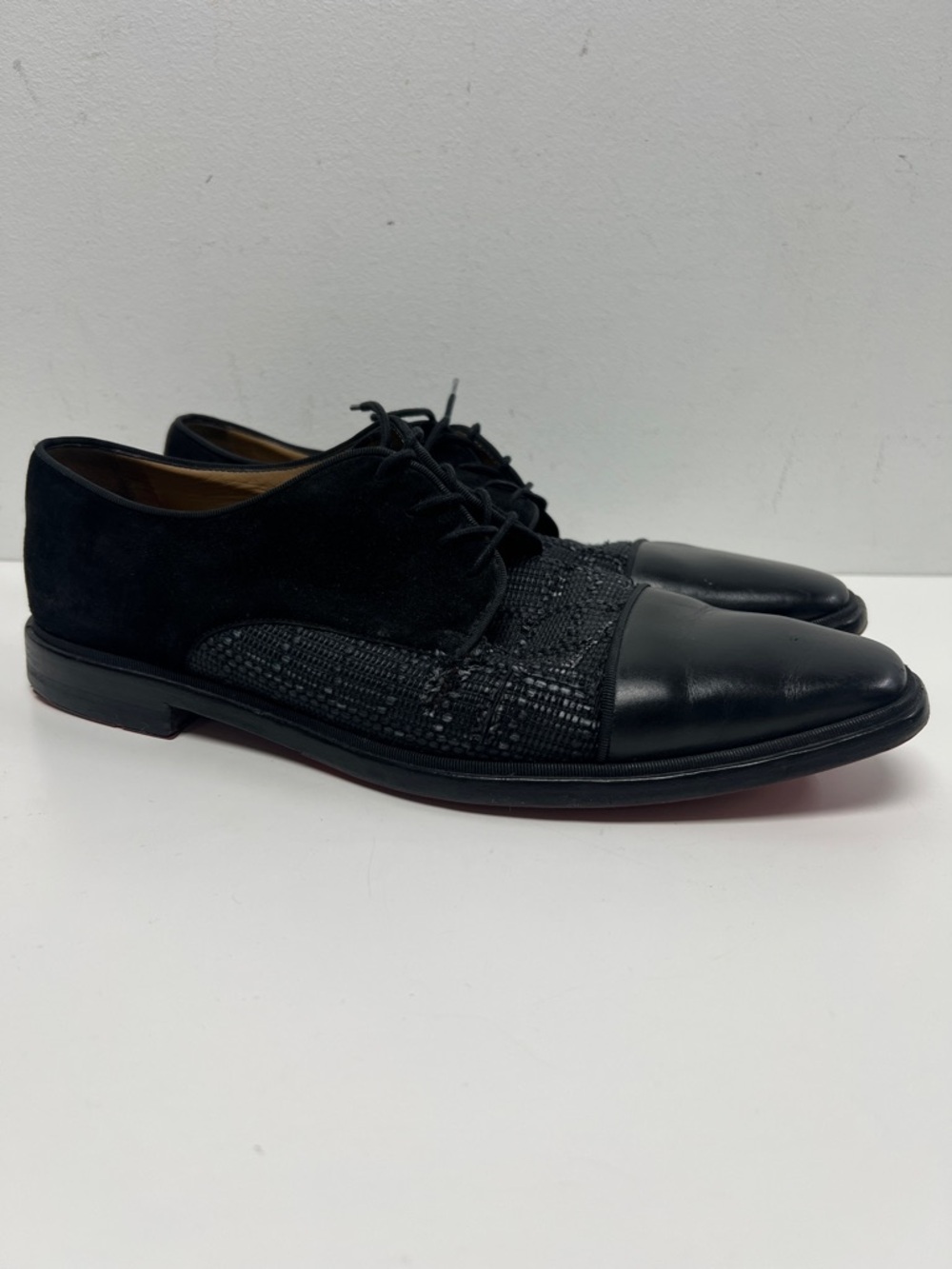 Christian Louboutin Men's Black Mixed-Material Oxford Dress Shoes